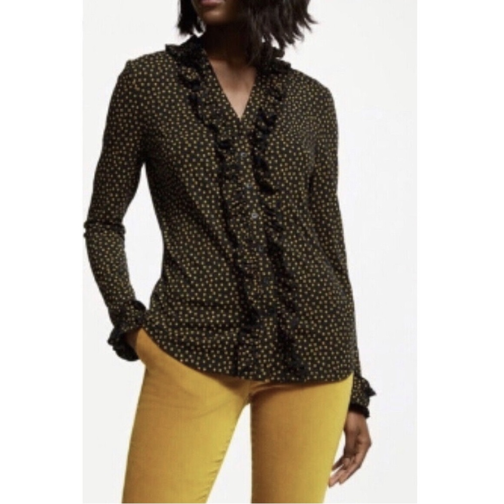Boden Womens UK12/ USA  8 Alberta Jersey Polka Dot Ruffle Button Down